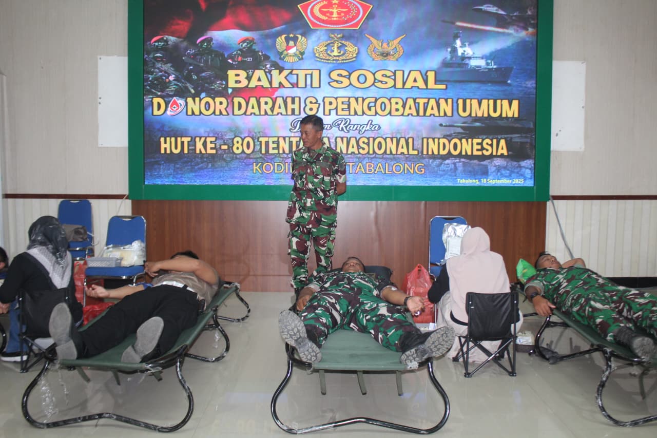 Kodim 1008/Tabalong Gelar Donor Darah dan Pengobatan Umum dalam Rangka HUT TNI ke-80