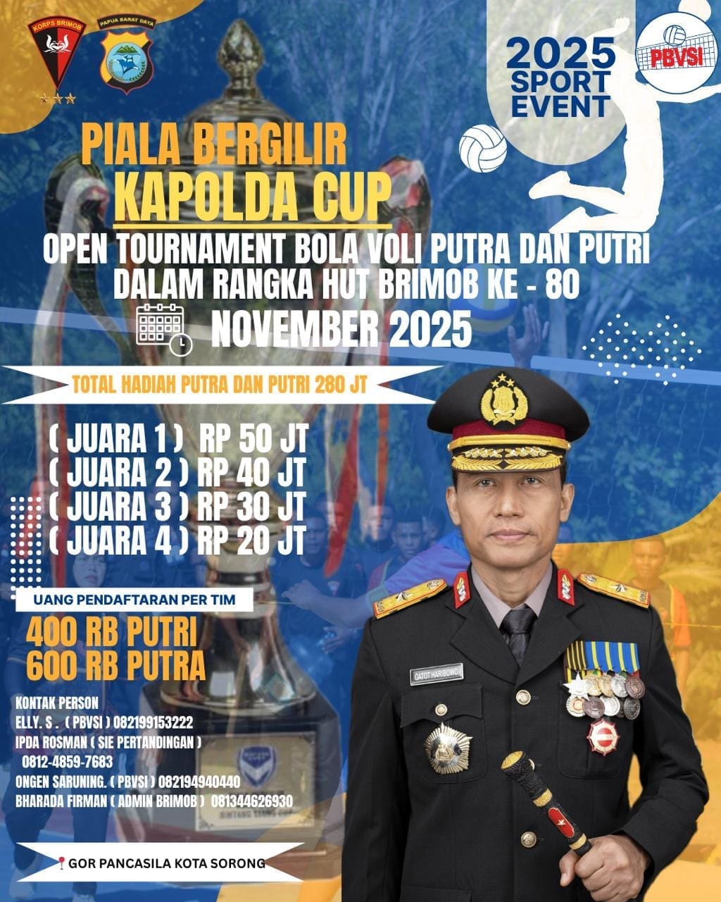 Polda Papua Barat Daya Gelar Turnamen Bola Voli Kapolda Cup 2025, Meriahkan HUT Brimob ke-80