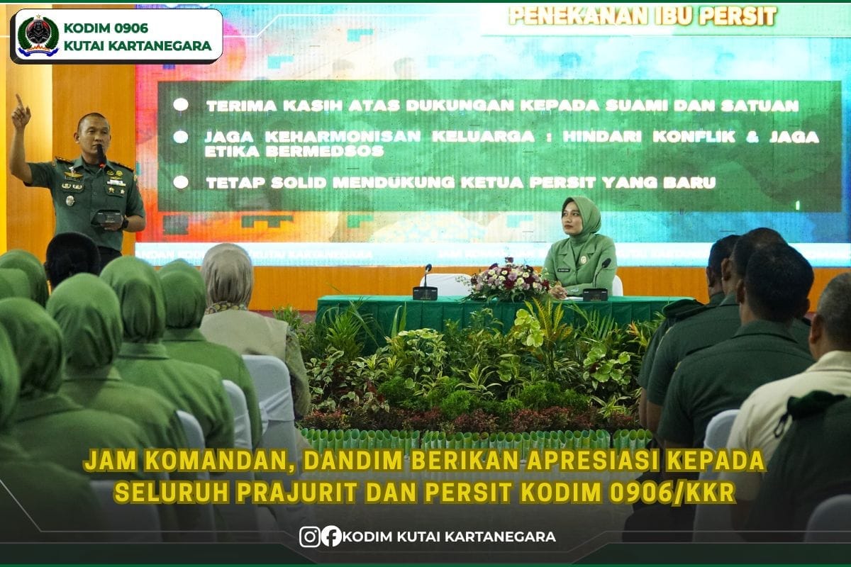 Jam Komandan, Dandim Berikan Apresiasi kepada Seluruh Prajurit dan Persit Kodim 0906/Kkr