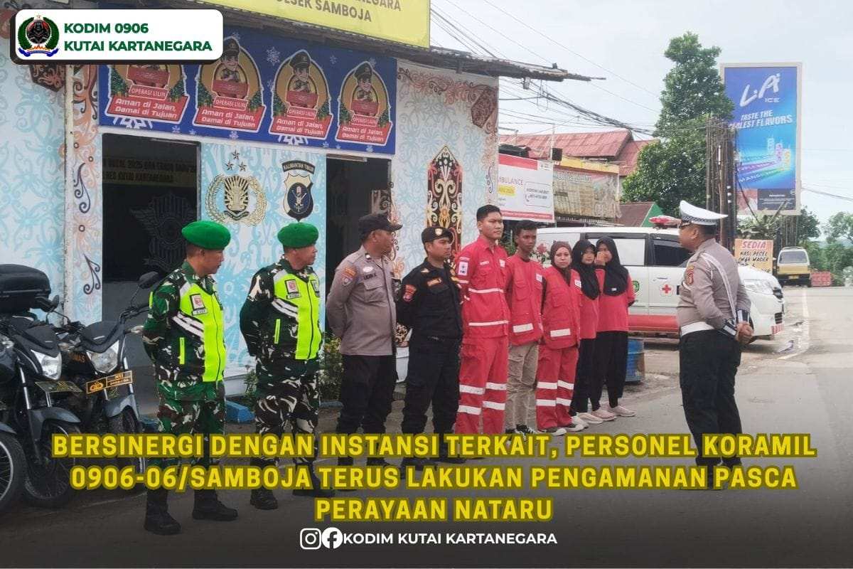 foto website(16) Bersinergi Dengan Instansi Terkait, Personel Koramil 0906-06/Samboja Terus Lakukan Pengamanan Pasca Perayaan Nataru