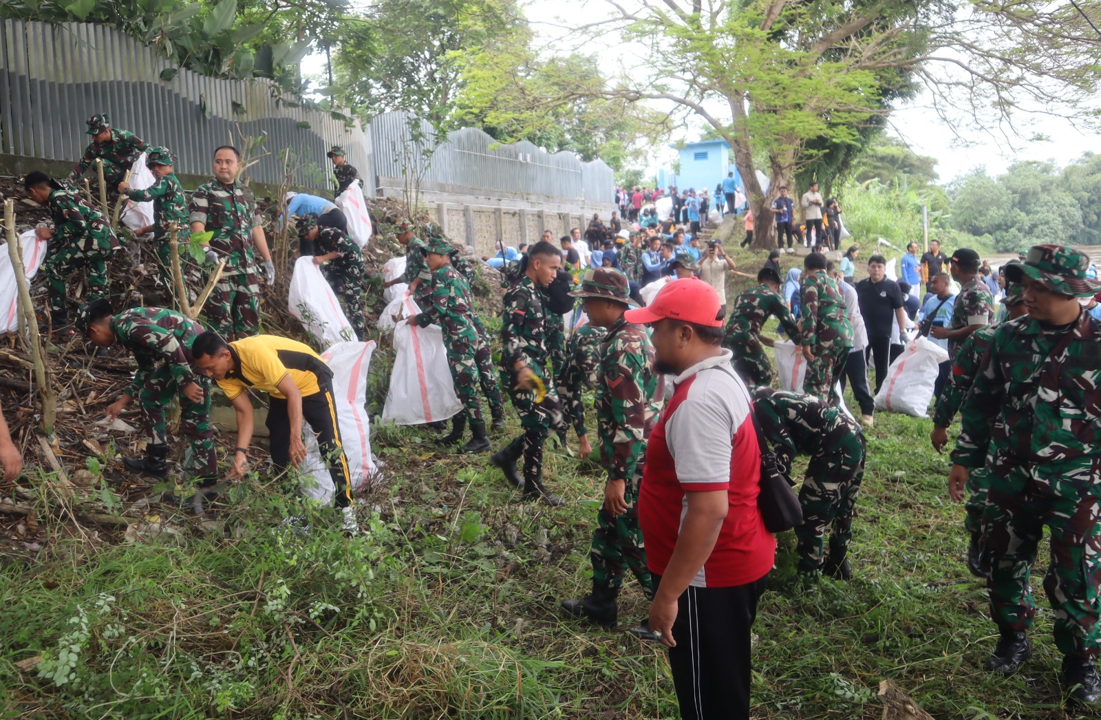Dandim Bojonegoro Bersama Forkopimda Bersih-Bersih Bantaran Sungai Bengawan Solo