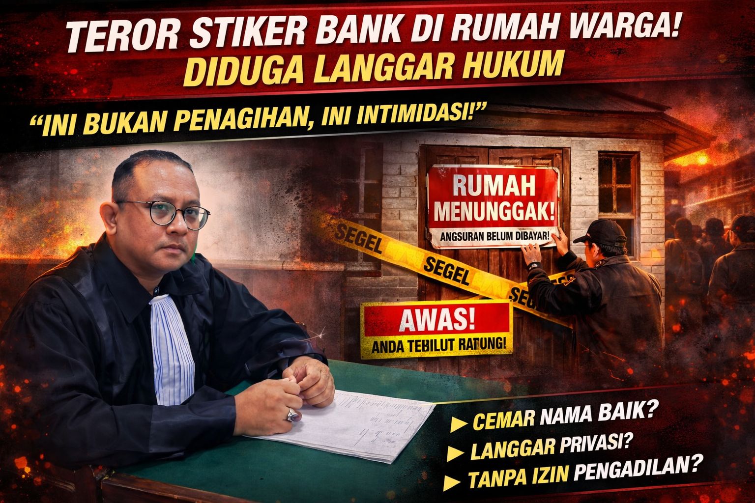 HEBOH! TEROR STIKER BANK DI RUMAH NASABAH — INTIMIDASI BERKEDOK PENAGIHAN? PENGACARA KEDIRI BONGKAR DUGAAN PELANGGARAN HUKUM SERIUS HEBOH! TEROR STIKER BANK DI RUMAH NASABAH — INTIMIDASI BERKEDOK PENAGIHAN? PENGACARA KEDIRI BONGKAR DUGAAN PELANGGARAN HUKUM SERIUS