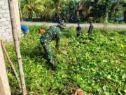 Koramil 1505-03/Maba Bersama Warga Laksanakan Karya Bakti Bersihkan Lingkungan Desa