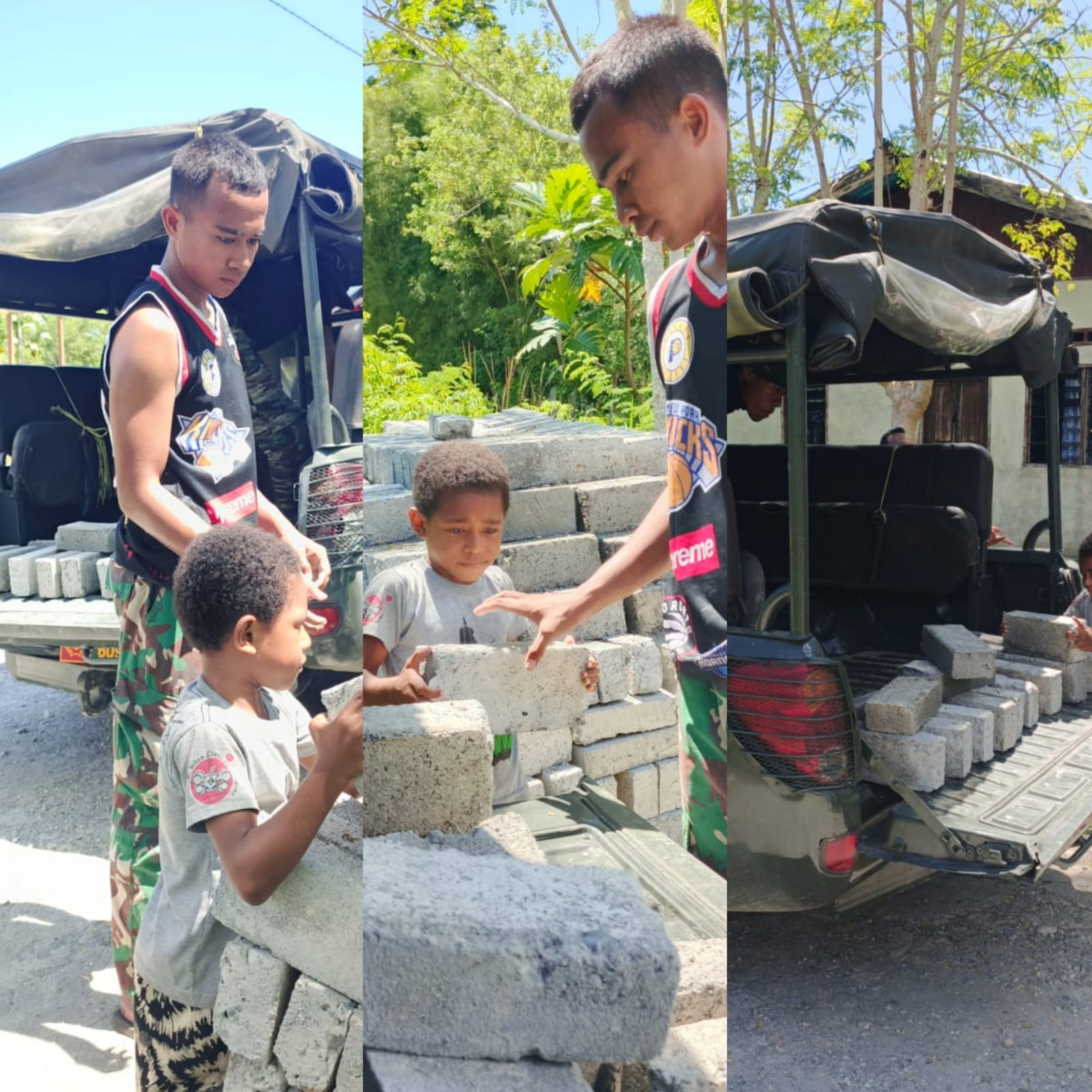 TMMD Ke-128 Kodim 1801/Manokwari, Bangkitkan Jiwa Kebersamaan Anak-Anak Ikut Gotong-royong Bangun Kampung