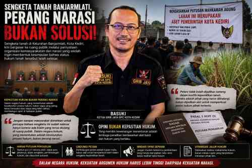 Perang Narasi Sengketa Tanah Banjarmlati, GRIB Jaya Ingatkan Opini Bukan Kepastian Hukum