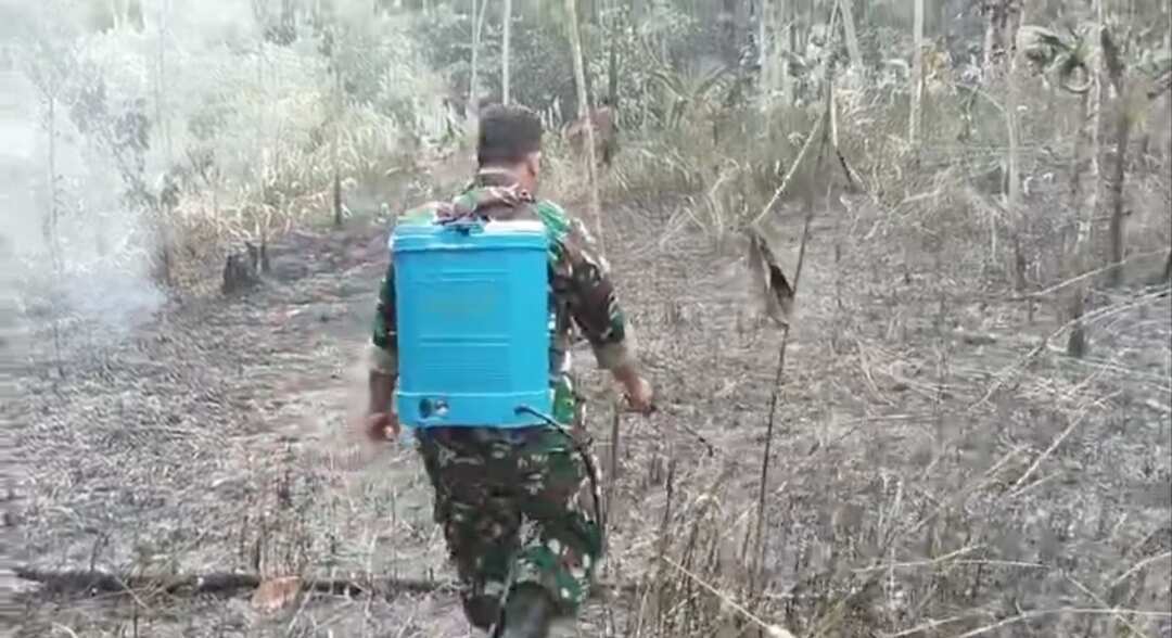 Babinsa Bersama Warga Padamkan Karhutla di Desa Halong