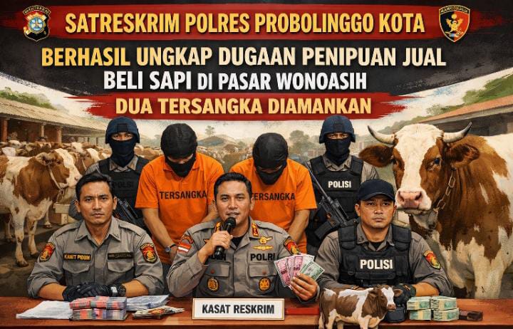 Satreskrim Polres Probolinggo Kota Berhasil Ungkap Dugaan Penipuan Jual Beli Sapi di Pasar Wonoasih, Dua Tersangka Diamankan